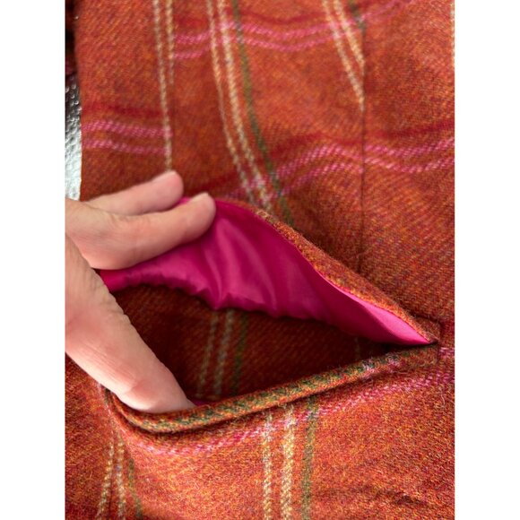 Talbots Womens 12 100% Wool Blazer Rust Orange Pink Plaid Peplum Back Academia - Picture 6 of 10